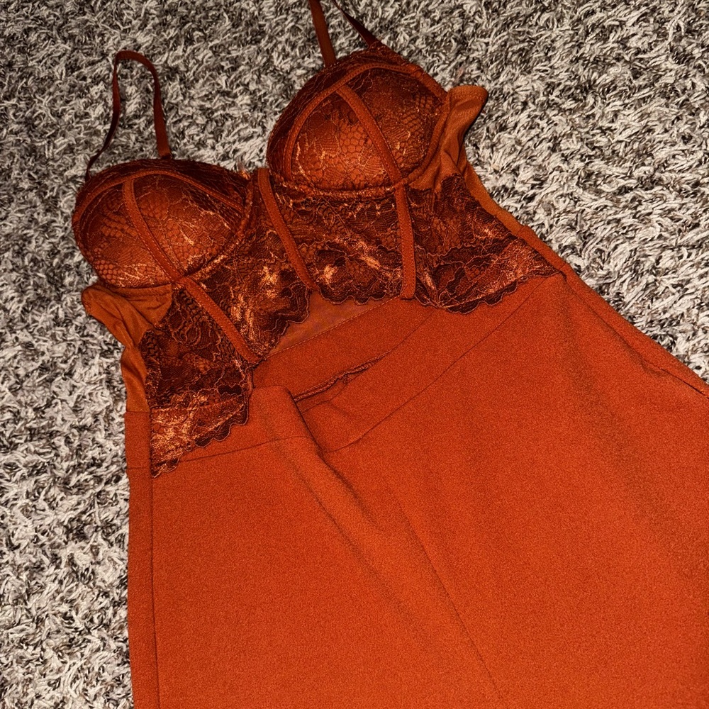 Orange Lace Top Jumpsuit